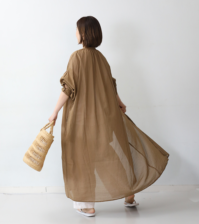 ICHI（イチ） ボイルワンピース ベージュ 長袖 ゆったり シャツワンピ