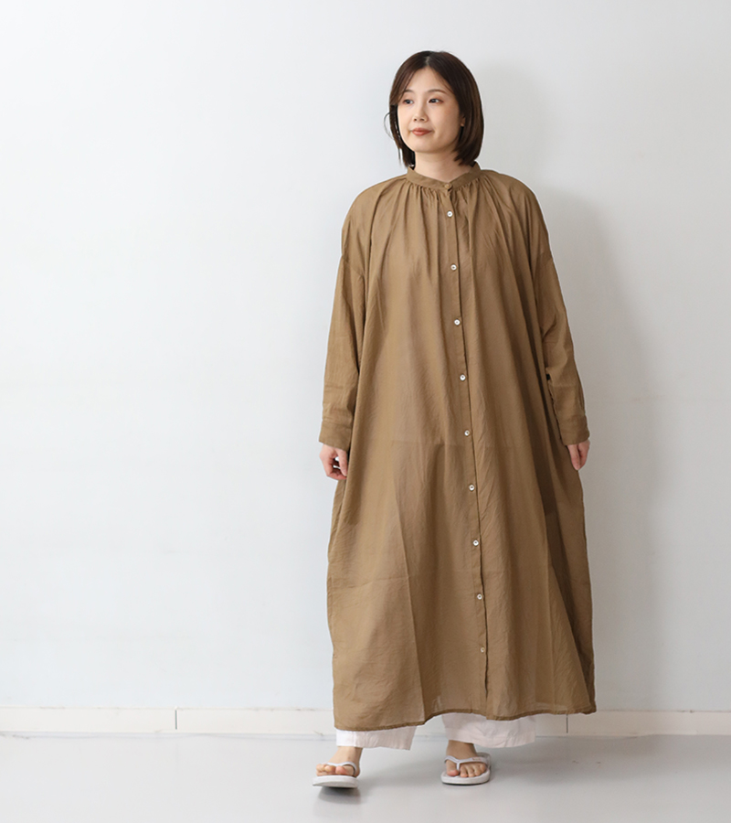 ICHI（イチ） ボイルワンピース ベージュ 長袖 ゆったり シャツワンピ