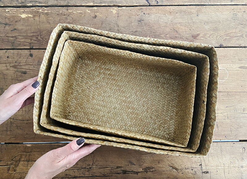 カチュー 水草 かご 角型 3点セット 大中小 収納 バスケット