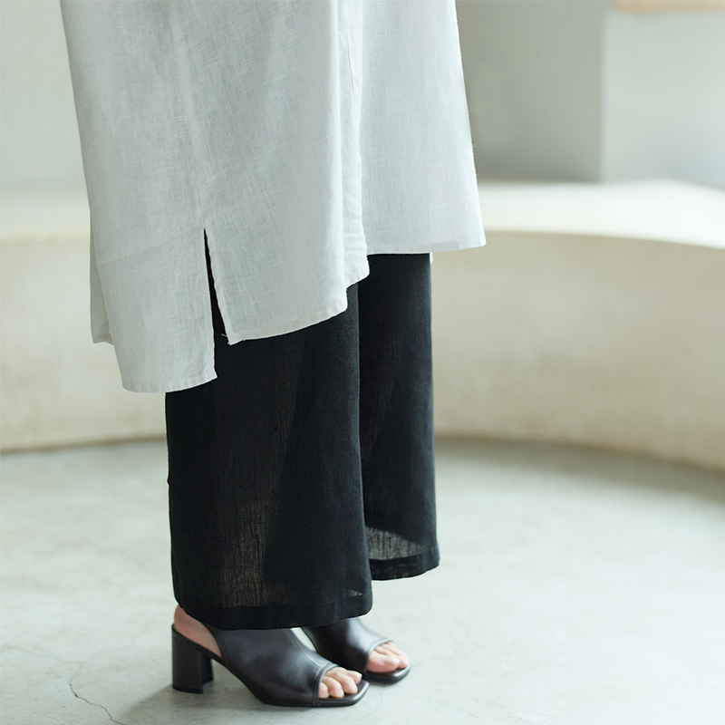 最終価格：fog linen work ワイドパンツ美品 fog linen work（フォグリネンワーク） リネン ペチパンツ ブラック