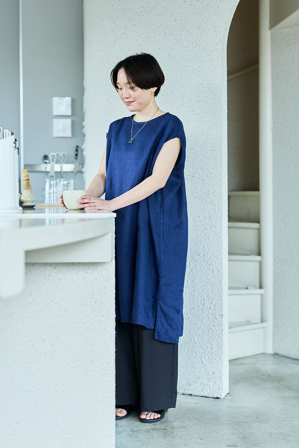 fog linen work（フォグリネンワーク） タリア チュニック ブルー
