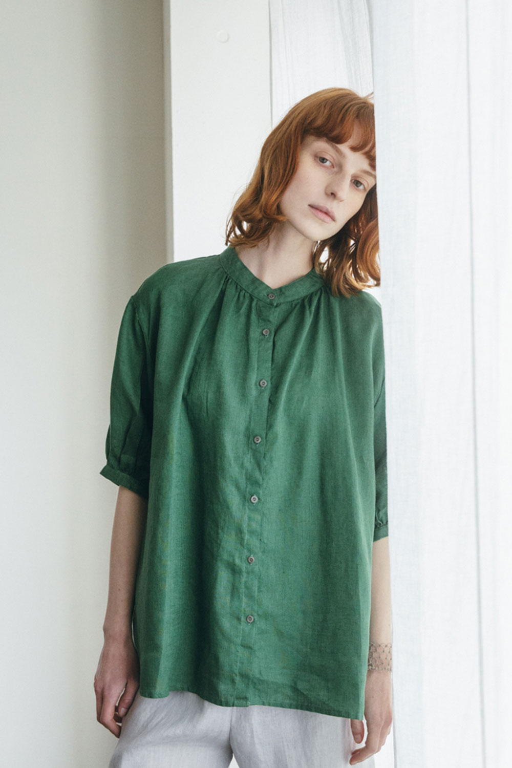 fog linen work グレー 半袖シャツ fog linen work フォグリネンワーク カイノ トップ ピジョン