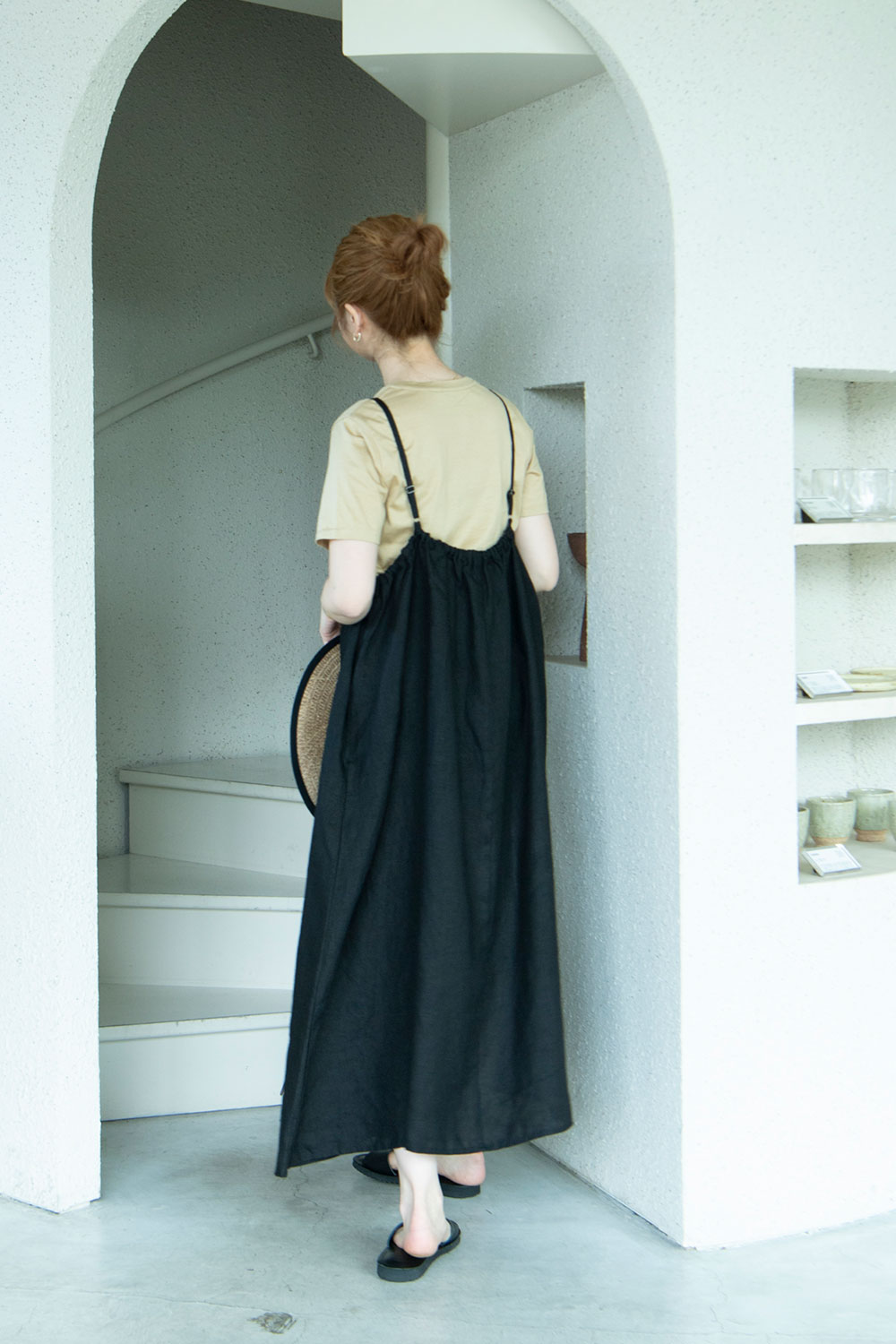 1612　fog linen work 　キャミソール ロングワンピース　黒 fog linen work フォグリネンワーク エルサ スリップドレス