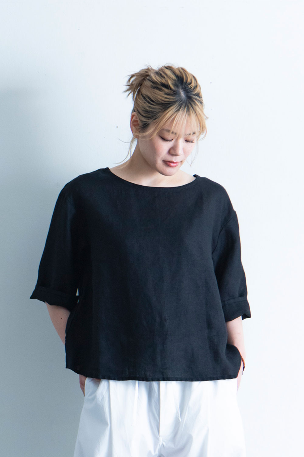 極美品＊フォグリネンワーク リネンスキッパーブラウス ネイビー