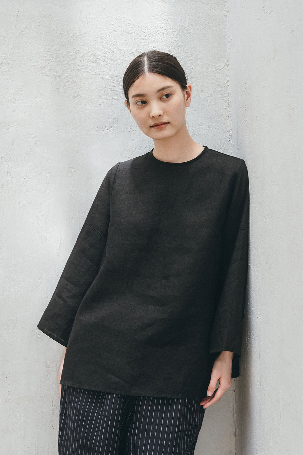 fog linen work　リネンブラウス　ブラック fog linen work フォグリネンワーク ベラ トップ ブラック