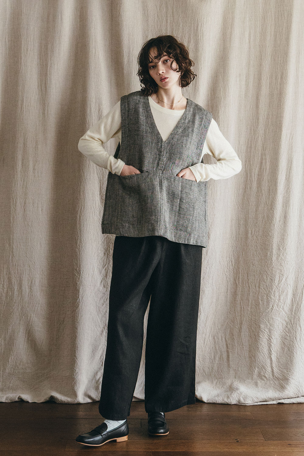 fog linen work（フォグリネンワーク） メリサ ベスト ヘリンボーン