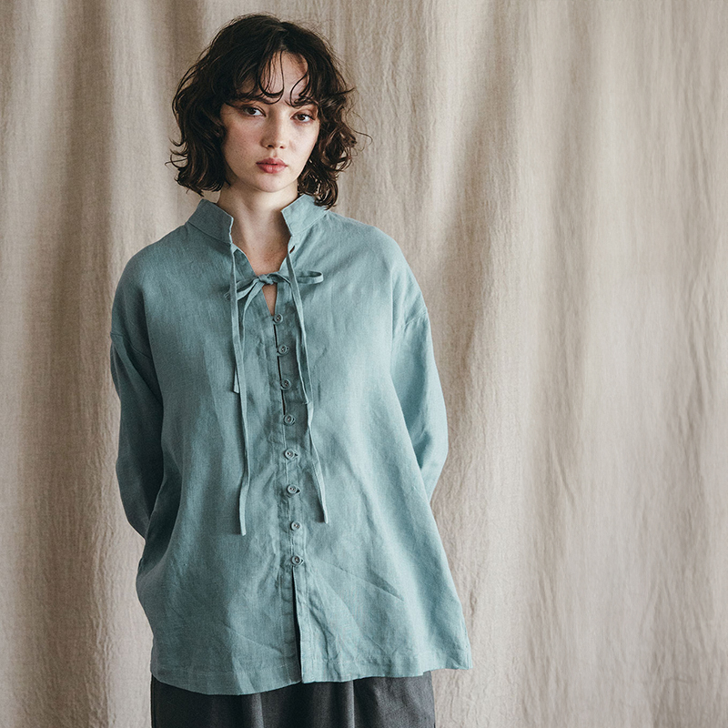 fog linen work（フォグリネンワーク） パールスラ スタンドカラー