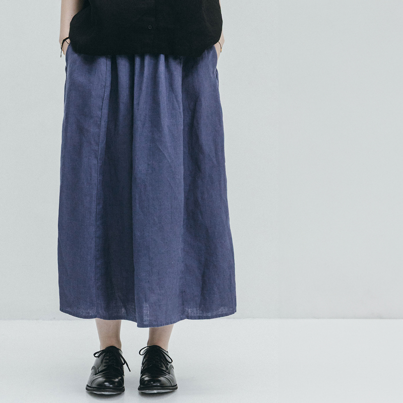 新品　wafu リネンキュロットスカート　ふんわり膝下丈　ウエストゴム　ベージュ 定価2.7万】ワフ wafu *プレミアムリネンスカート*サンドベージュ腰紐