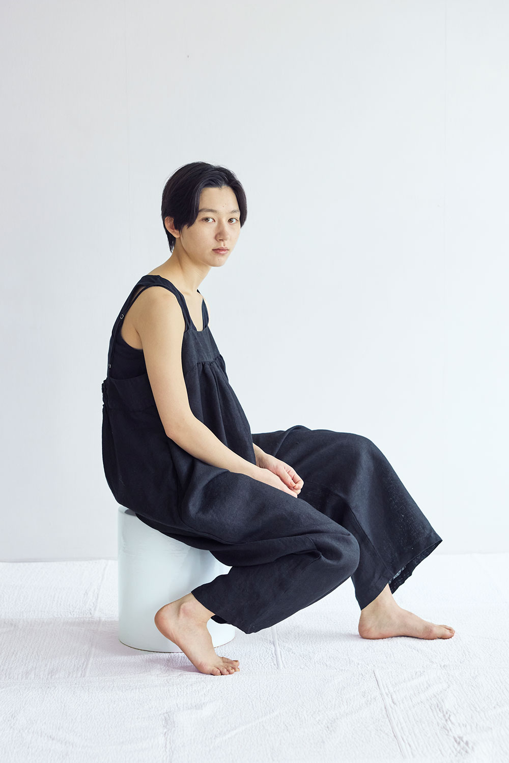 【美品】weeksdays ×fog linen work リネンサロペット　赤 fog linen work（フォグリネンワーク） ラナ サロペット ブラック