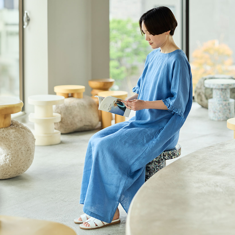 【美品】フォグリネンワーク、アダル、ブラック、ギャザープリーツロングワンピース fog linen work（フォグリネンワーク） ケイシー ワンピース ブラック