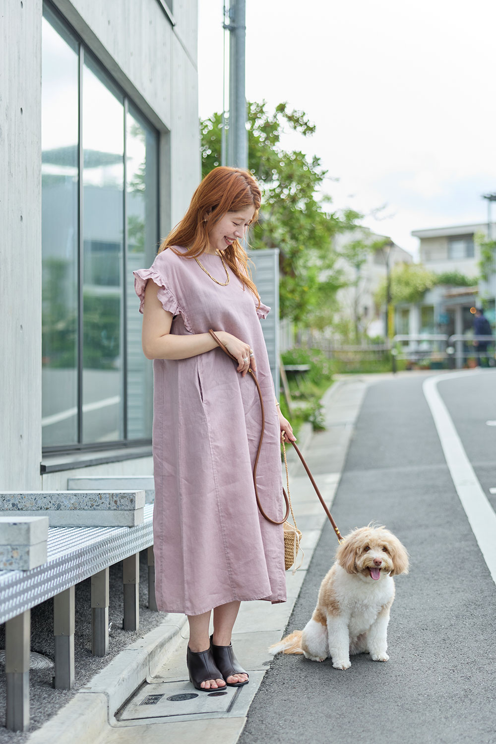 洗える☆フォグリネンワーク　シャツワンピース　Aライン　ヘンリーネック　ピンク fog linen work（フォグリネンワーク） サリー ワンピース ローズ 半袖