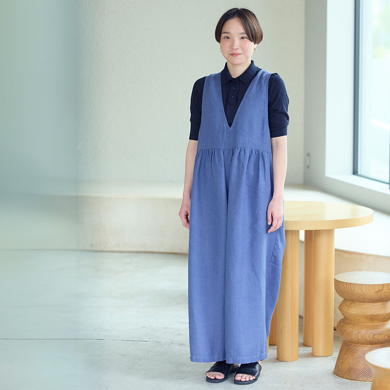 新品タグ付 ポルテデブトン リネン100% オールインワン サロペット F fog linen work（フォグリネンワーク） ルブラン サロペット ブルー