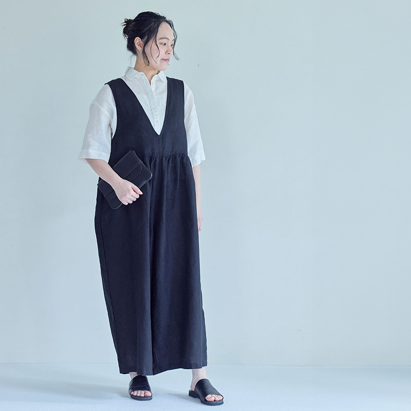 フォグリネンワーク　エリー　サロペット　ブルー✖️ホワイトリネン 麻 千鳥格子 fog linen work（フォグリネンワーク） ルブラン サロペット ブルー