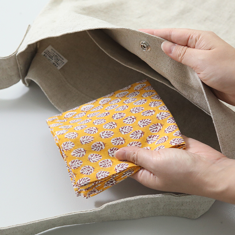 松野屋 インドブロックプリントバンダナ リーフ柄 ハンカチ 大判 50