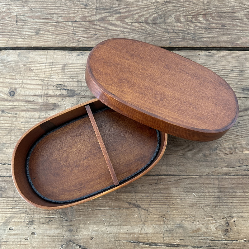 松野屋 すり漆丸小判弁当箱 小 木曽 漆器 御嶽山 ひのき 摺り漆 手作り