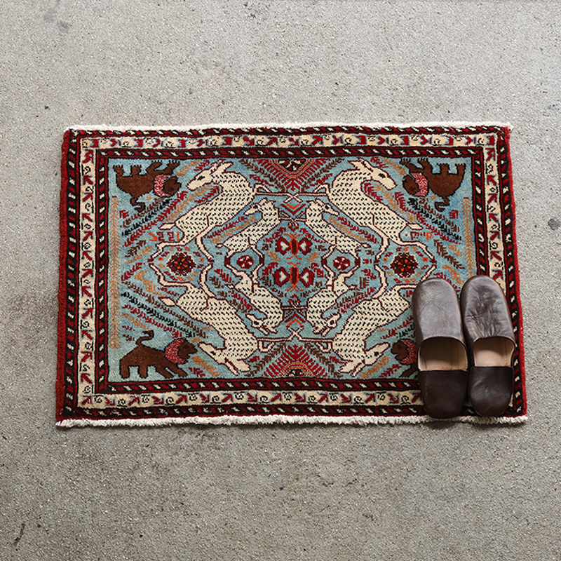 玄関マット オールド トライバルラグ バルーチ 55cm×88cm ウール絨毯