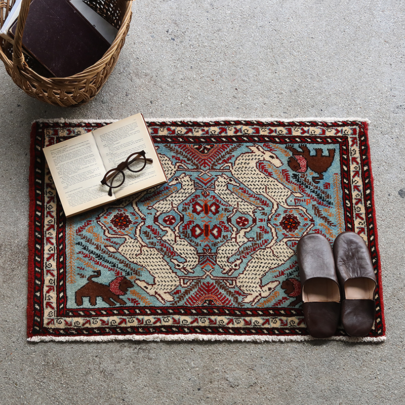 玄関マット オールド トライバルラグ バルーチ 55cm×88cm ウール絨毯