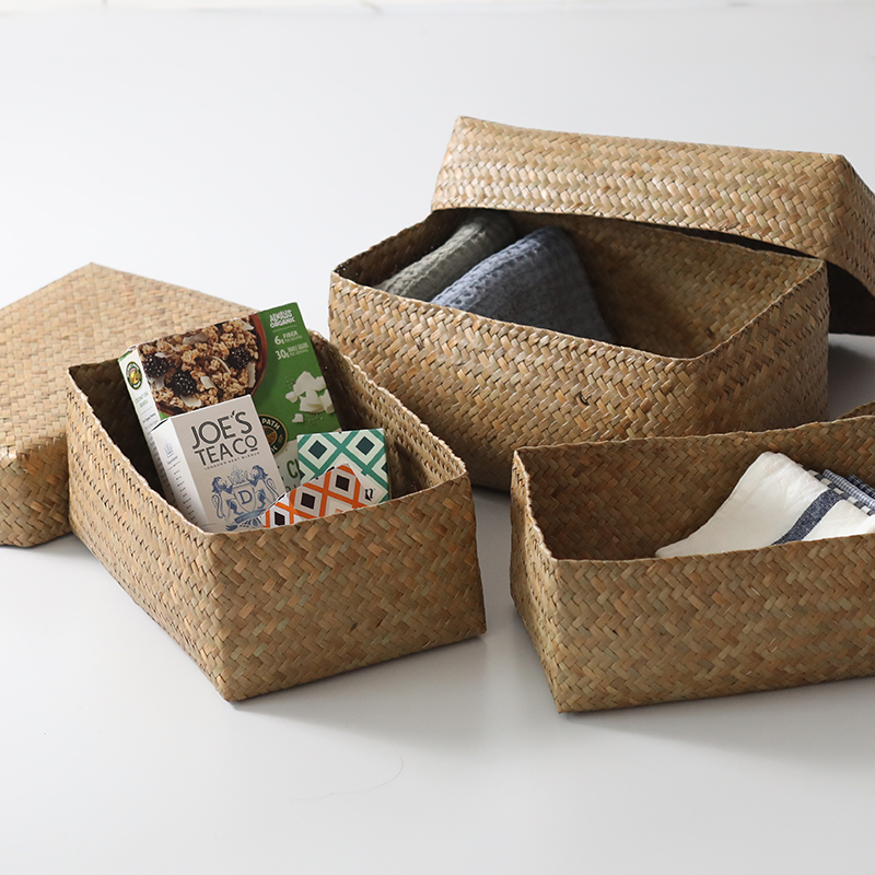 カチュー水草ふた付き四角BOX 3点セット 収納 かご バスケット
