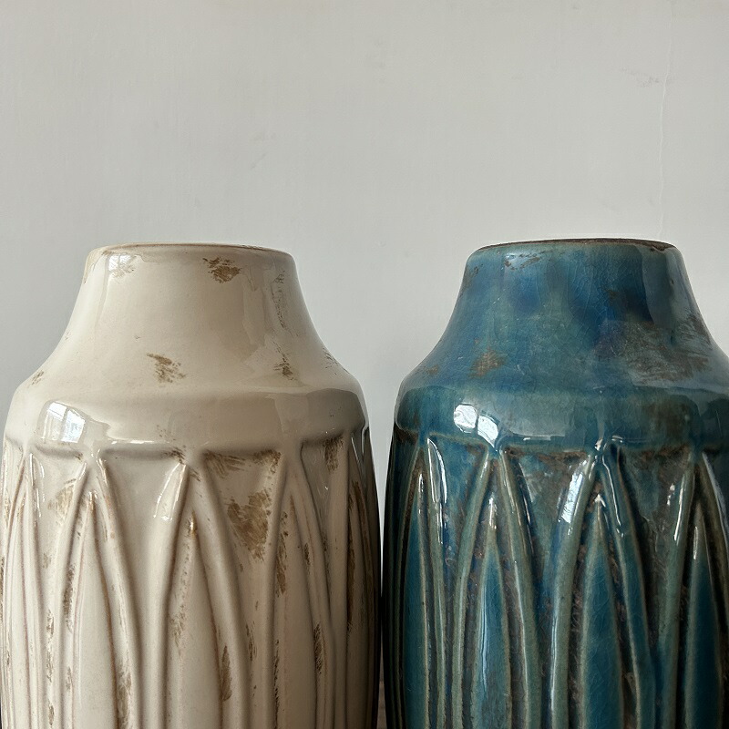 セラミックベース 2カラー ターコイズ アイボリー 花瓶 アンティーク調