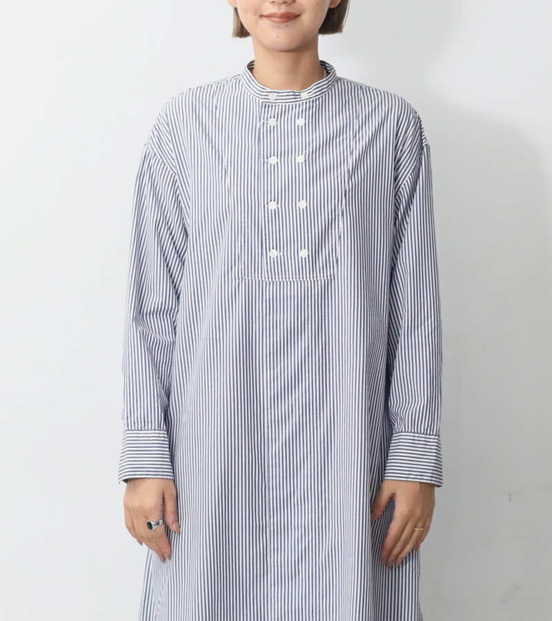 ユニバーサルティシュ 19SS ブラウス シャツ 長袖 ストライプ F 紺 白 UNIVERSAL TISSU（ユニヴァーサルティシュ） ユニバーサルティシュ