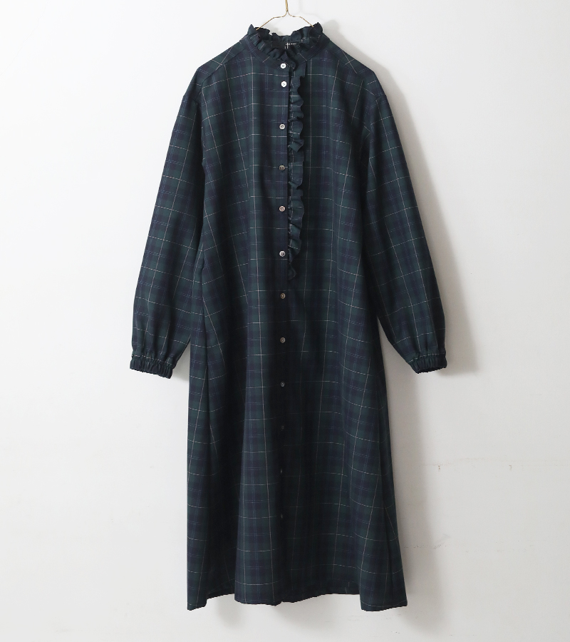 vent blanc ヴァンブラン フリルバンドカラーワンピース ブラック