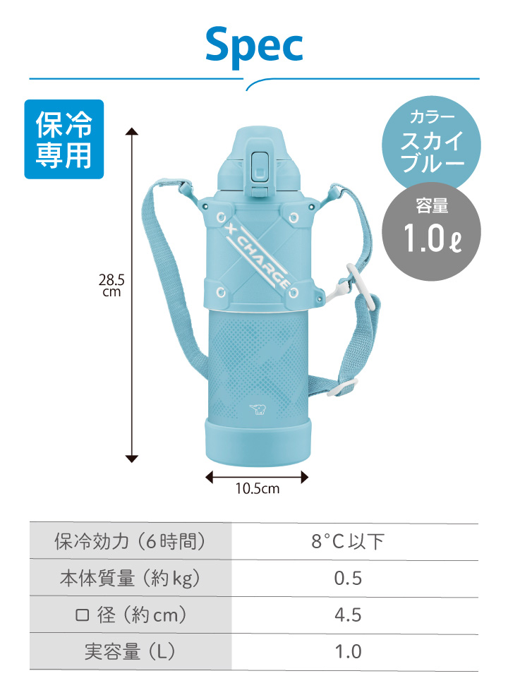 象印 ステンレスクールボトル SD-HB10 1L AL スカイブルー 保冷専用 水筒｜kurashiya｜08