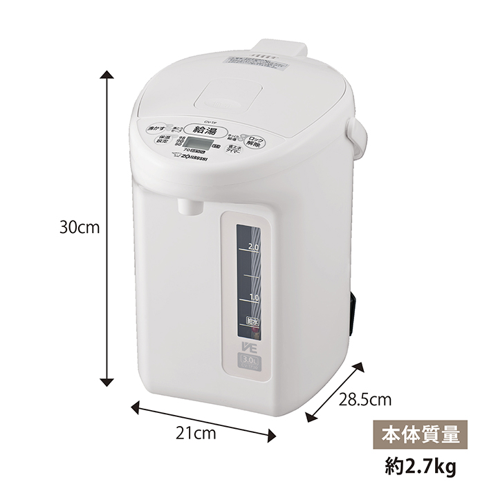 美品 象印VE電気まほうびん優湯生 3LホワイトCV-TF30-WA 最新モデル 優湯生 爆買 象印 VE電気まほうびん CV-TF30 WA ホワイト 3l 同梱不可
