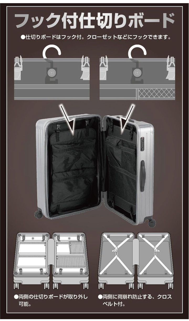 キャプテンスタッグ スーツケース TSAロックWFタイプ Sサイズ UV-0087 オリーブ 同梱不可｜kurashiya｜06