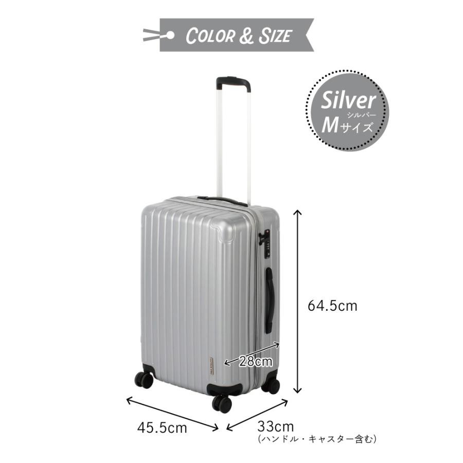 キャプテンスタッグ スーツケース TSAロックWFタイプ Mサイズ UV-0095 シルバー 同梱不可｜kurashiya｜11