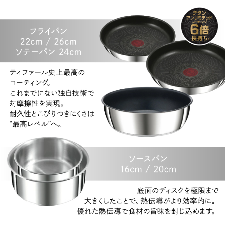 くらし屋オリジナル 10点セット ティファール インジニオ・ネオ IHステンレス・アンリミテッド セット9 L97090 ＋ フライパン 22cm L97103の画像