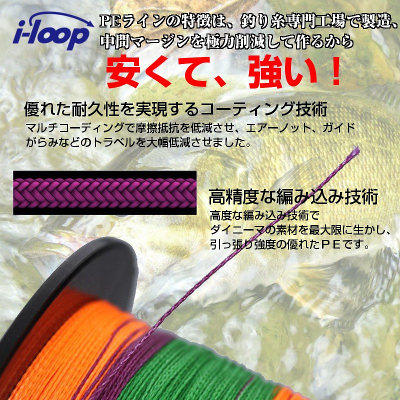 送料無料 i-loop peライン 8本編み 300m 釣り糸 pe 0.4号 0.6号 0.8号