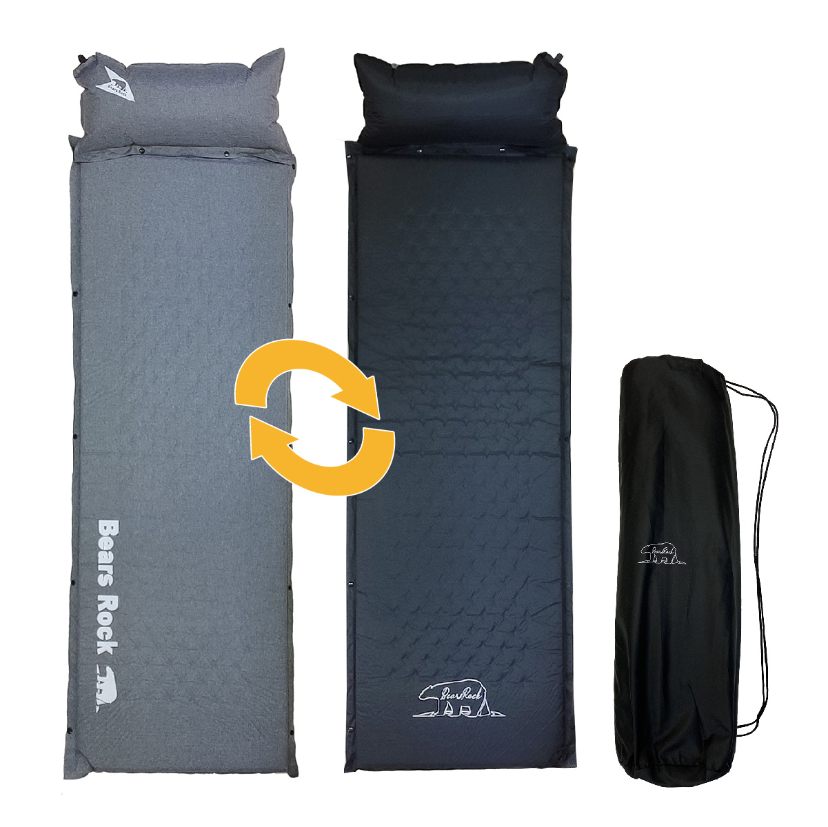 キャンピングマット スリーピングマット 車中泊 エアー マット キャンプ インフレータブル 枕まで心地よい 自動膨張 弾力 寝袋 枕付き Bears  Rock 5cm MT-105F