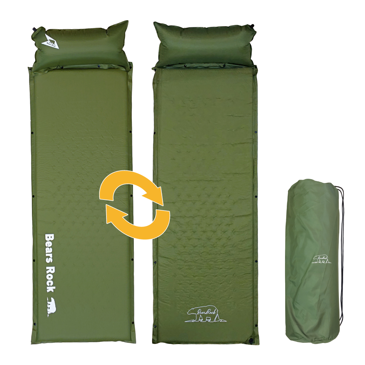 キャンピングマット スリーピングマット 車中泊 エアー マット キャンプ インフレータブル 枕まで心地よい 自動膨張 弾力 寝袋 枕付き Bears  Rock 5cm MT-105F