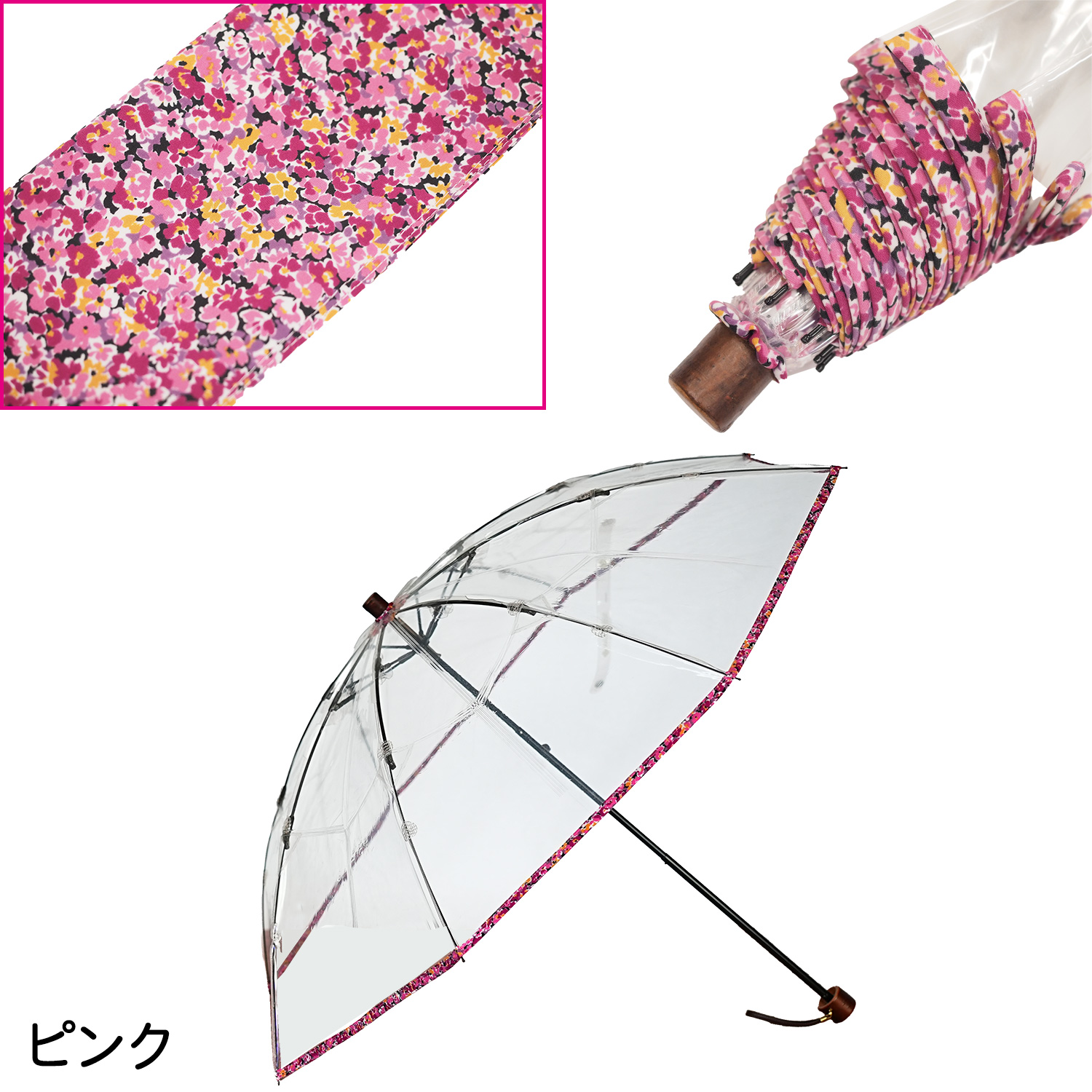 ホワイトローズ 折りたたみ ビニール傘 アメマチ50 花柄 ホワイト