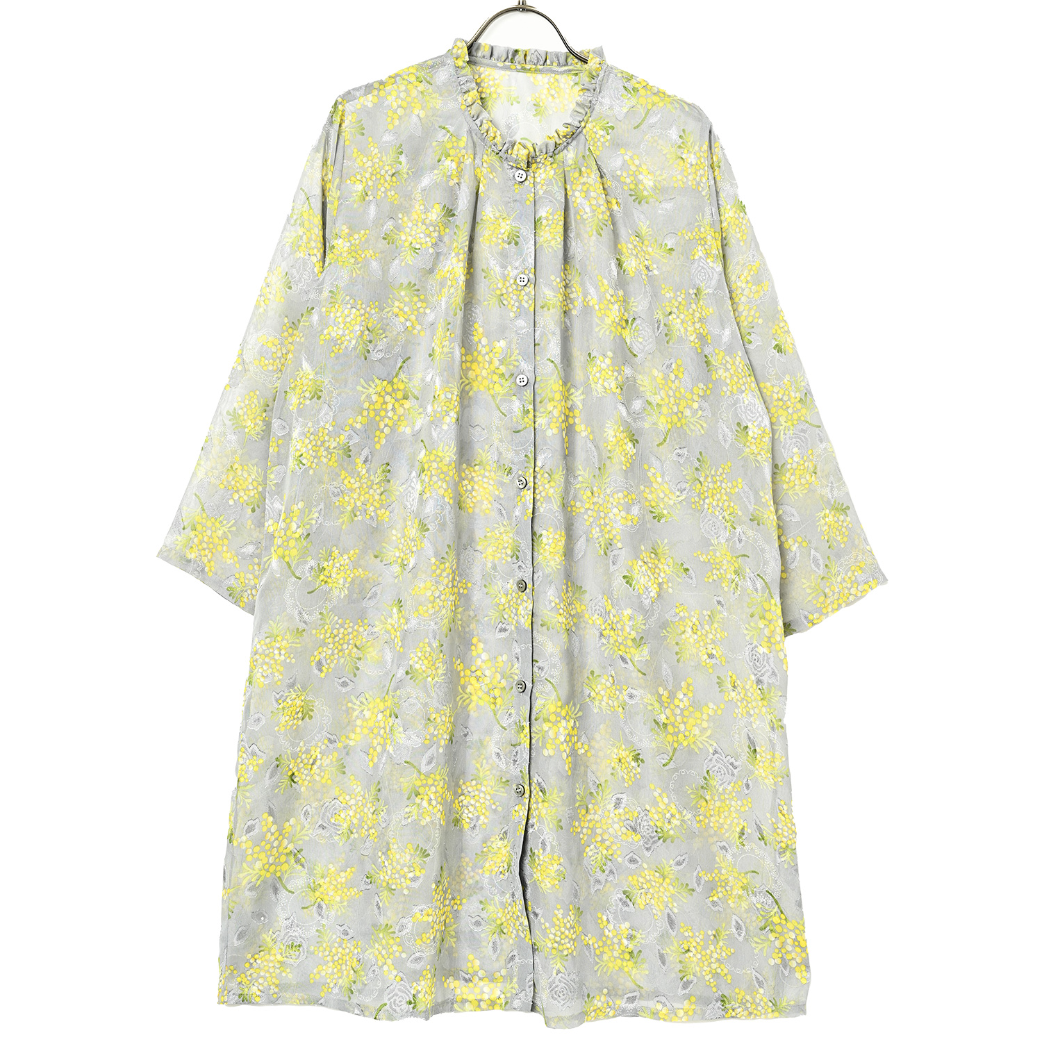 カットジャガード ロングシャツ ‐花柄 シアー ロングカーデガン ロング丈 花柄 大きなサイズ レディース ブラウス 8分袖 春 夏 ホワイト グレー ローズ ミモザ 楽天市場】送料無料 カットジャガード ロングシャツ ‐花柄