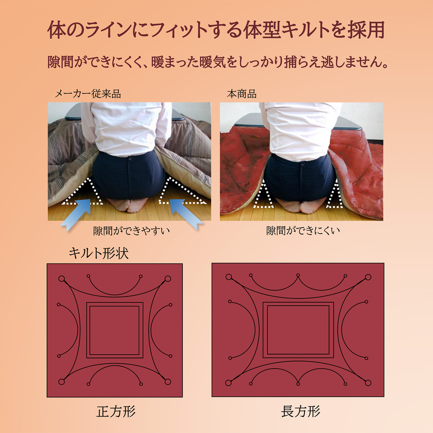メーカー直送 体にフィットする あたたか軽量 こたつ掛布団 正方形