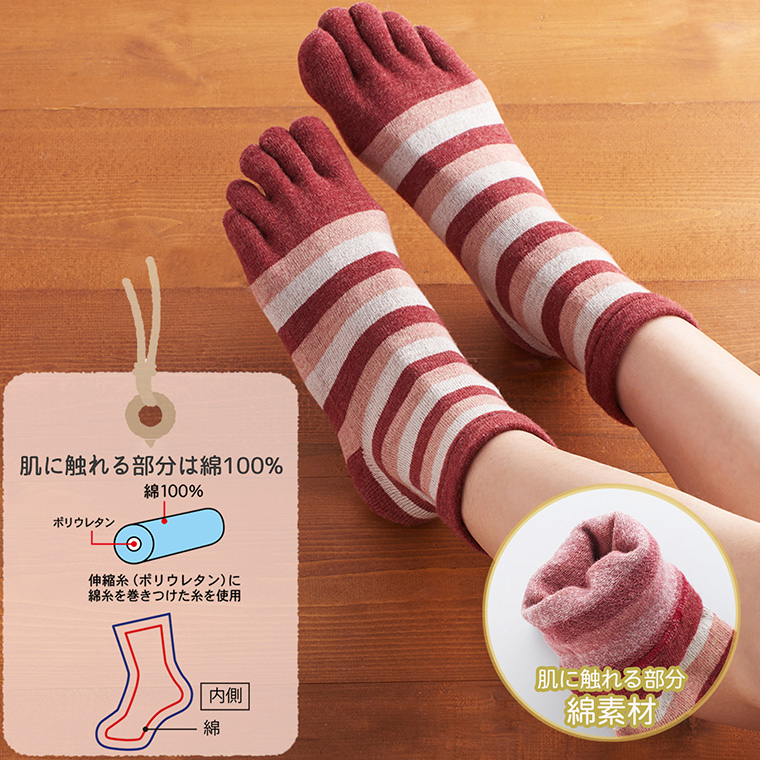 三笠（mikasa） 匠の技 こだわり ウール混 5本指 ボーダー ソックス 3