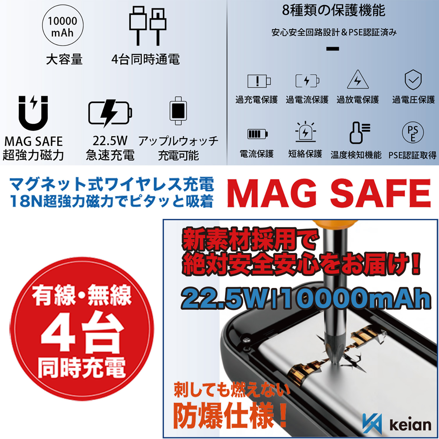 恵安（KEIAN） 【同色2台セット】防爆仕様 4台同時充電 モバイル 
