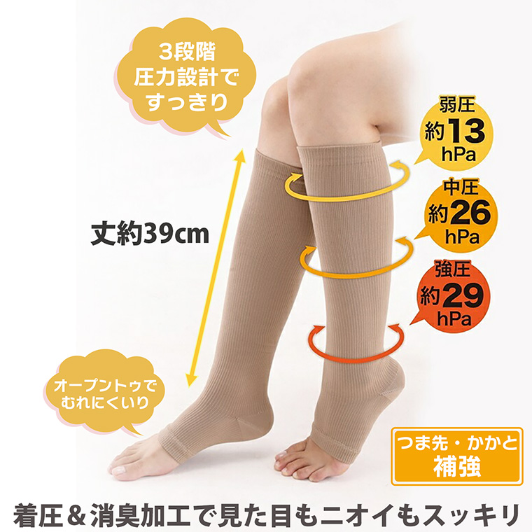 三笠（mikasa） 【同色3足セット】消臭 着圧 ハイソックス つま先なし