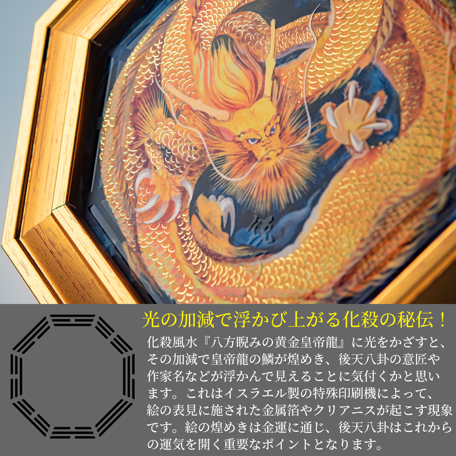 メーカー直送 化殺風水『八方睨みの黄金皇帝龍』‐玄関 風水 八角