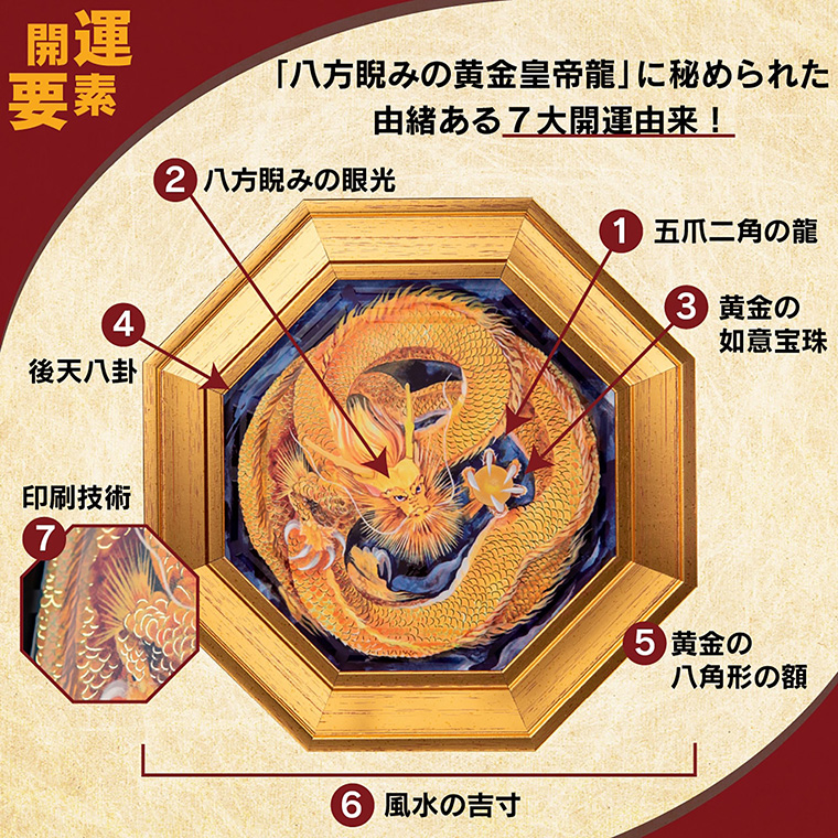 メーカー直送 化殺風水『八方睨みの黄金皇帝龍』‐玄関 風水 八角