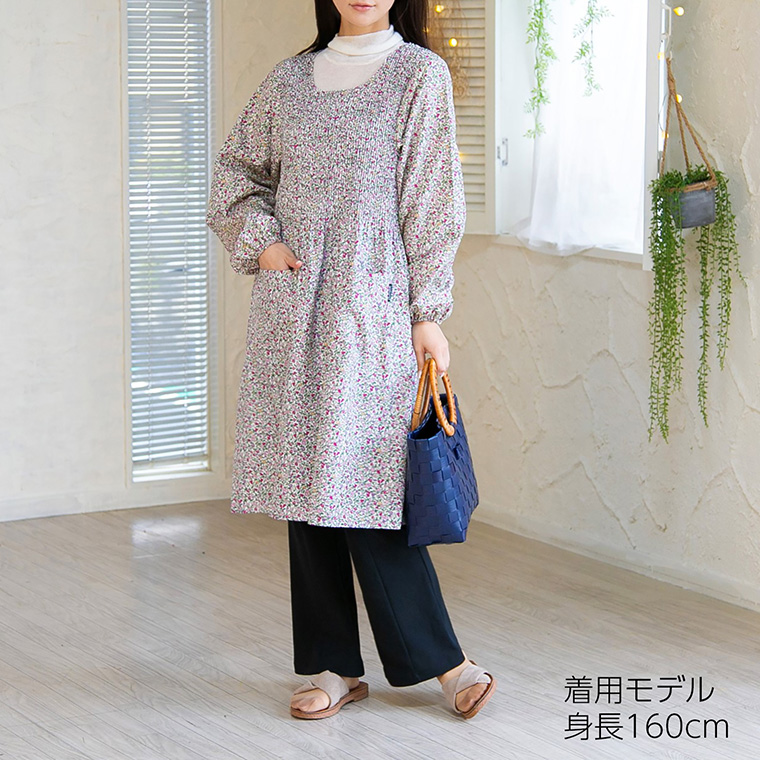 Show-pla（昭プラ） 【送料別】ワンピース風 プリーツ 割烹着‐エプロン