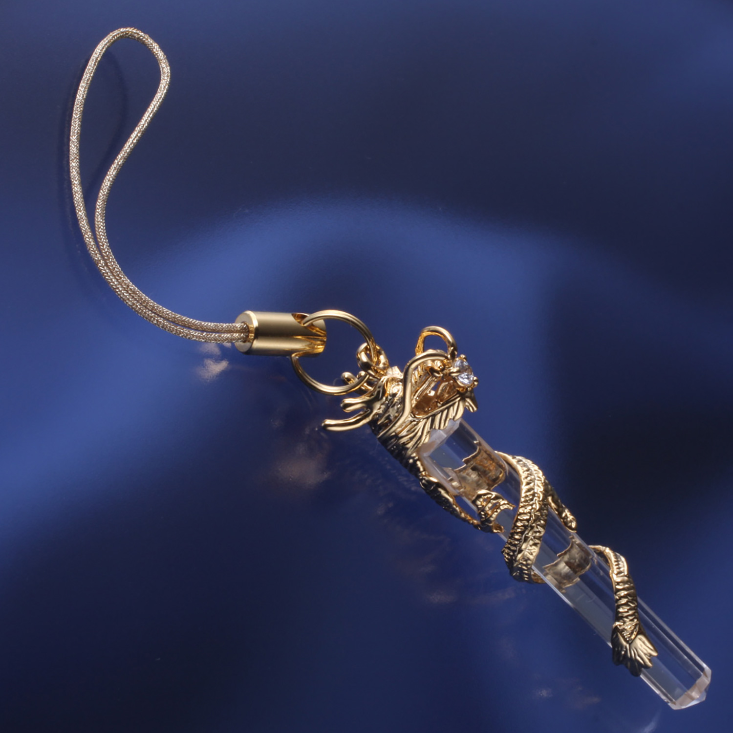 黄金龍水晶ストラップ ST_247‐竜 白水晶 クリスタル ホワイト