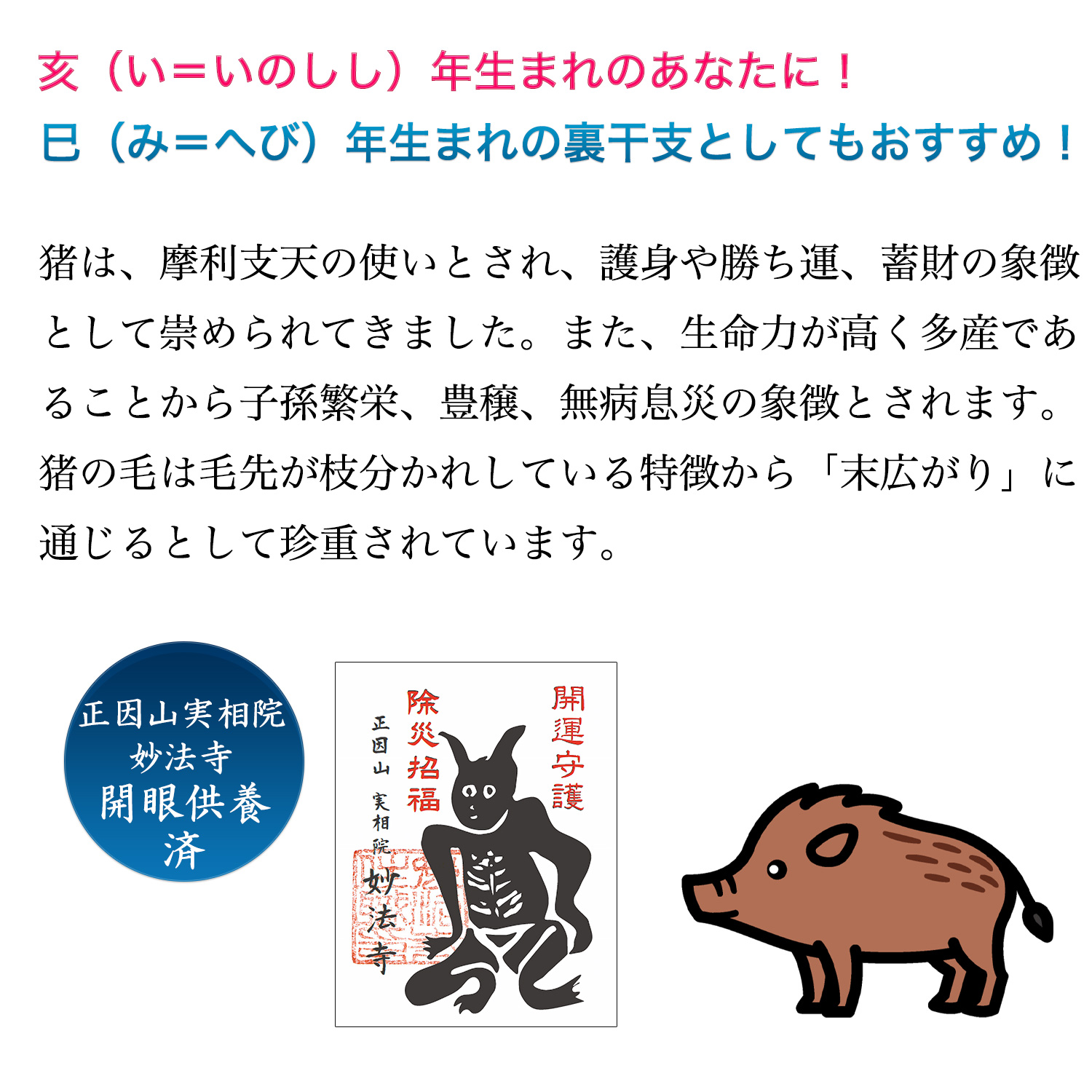 十二支木彫りコレクション「亥（いのしし）」正因山実相院 妙法寺開眼