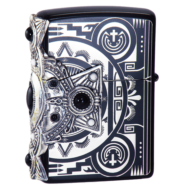 ZIPPO インディアンスピリット BK クロス ‐ 天然石 オニキス