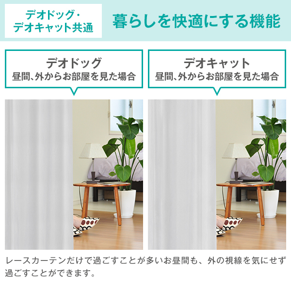 BONUS STORE｜4/28〜30 23:59 レースカーテン デオドッグ・デオキャット 2枚組 幅100cm×丈153cm〜198cm ( オーダー 日本製 夏 遮像 )