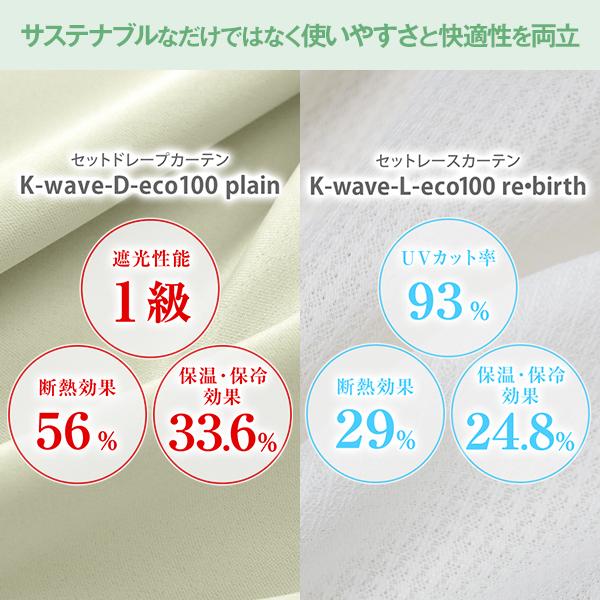 【WS縫製仕様】防炎 K-wave-D-eco100plain×L-eco100 re・birth カーテン1枚 レース1枚 幅101〜150cm×丈80〜150cm｜kurenai｜03