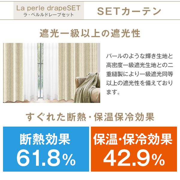 BONUS STORE｜5/5 0:00〜23:59 カーテンセット 遮光 1級 防炎 ラ・ペルルドレープセット 幅101cm〜150cm×丈80cm〜150cm カーテン×1枚 レース×1枚_6