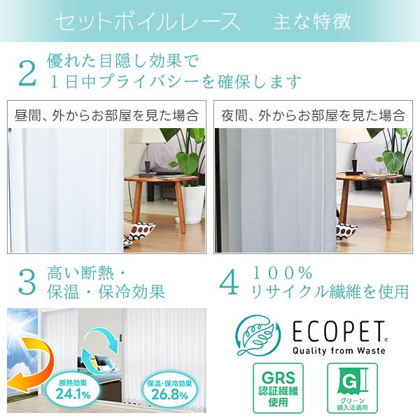 BONUS STORE｜5/5 0:00〜23:59 デザインカーテン 1級遮光 ジャガード織 MilleyarnSET 幅100cm×丈155cm〜200cm カーテン×2枚 レース×2枚_10