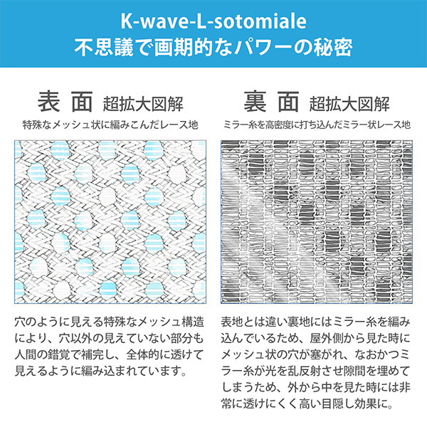 レースカーテン 2枚組 マジックミラー効果 K-wave-L-sotomiale 紫外線カット 防炎加工済み｜kurenai｜04